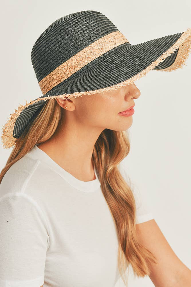 Frayed Edge Straw Floppy Hat