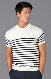 Mens 100% Ultra Fine Cotton Breton Short Sleeve Polo Shirt
