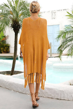 Image of CWMW0032_TASSEL DETAILED KNIT BEACH WEAR COVER UP