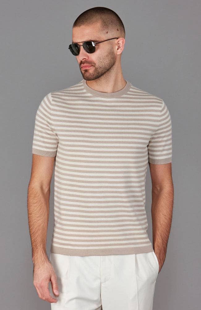 Mens 100% Ultra-Fine Cotton Knitted Breton T-Shirt