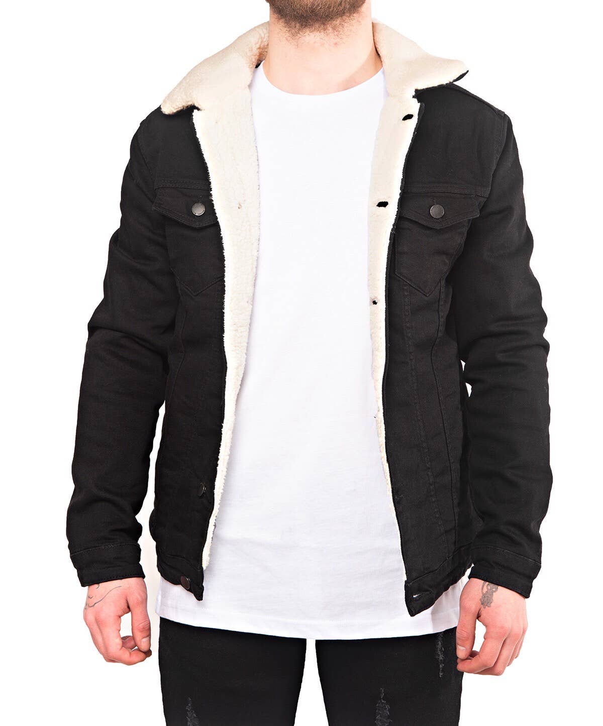 Veste en jeans fourrée Noir Homme 55-234