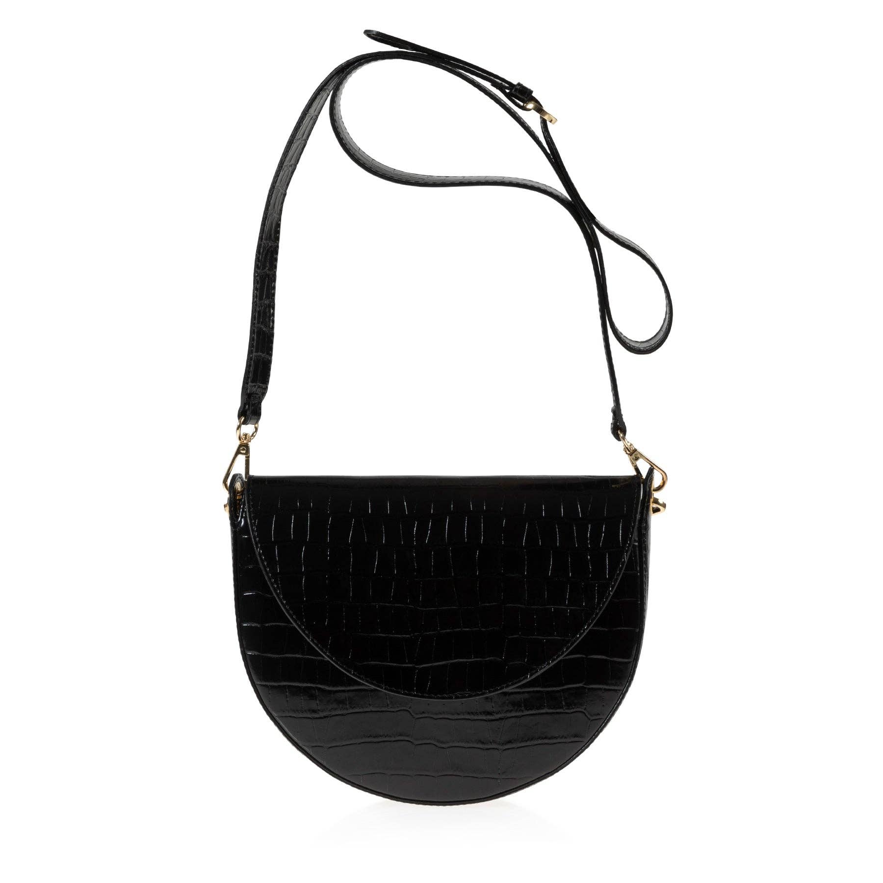 Forget Me Not Saddle Bag (Black Croc-Embossed)