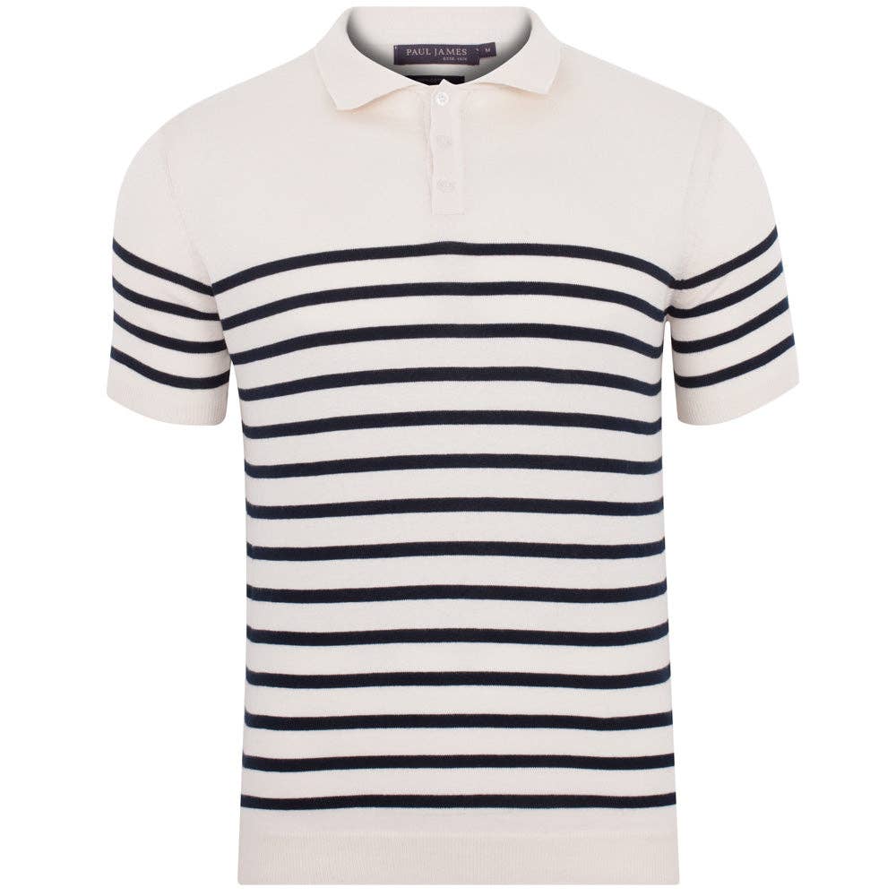 Mens 100% Ultra Fine Cotton Breton Short Sleeve Polo Shirt