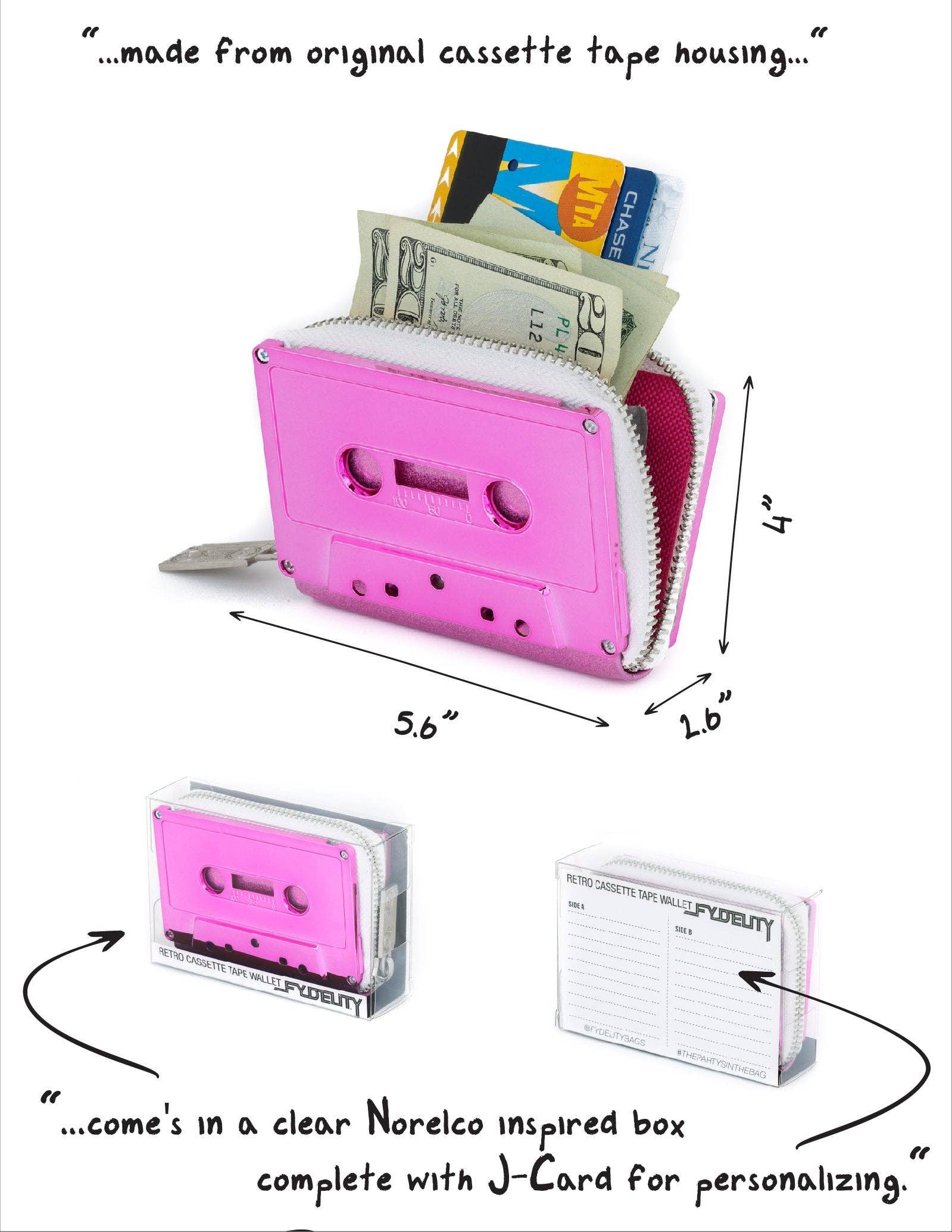 70256: Cassette Tape Wallet-BLANK-Fuscia Chrome