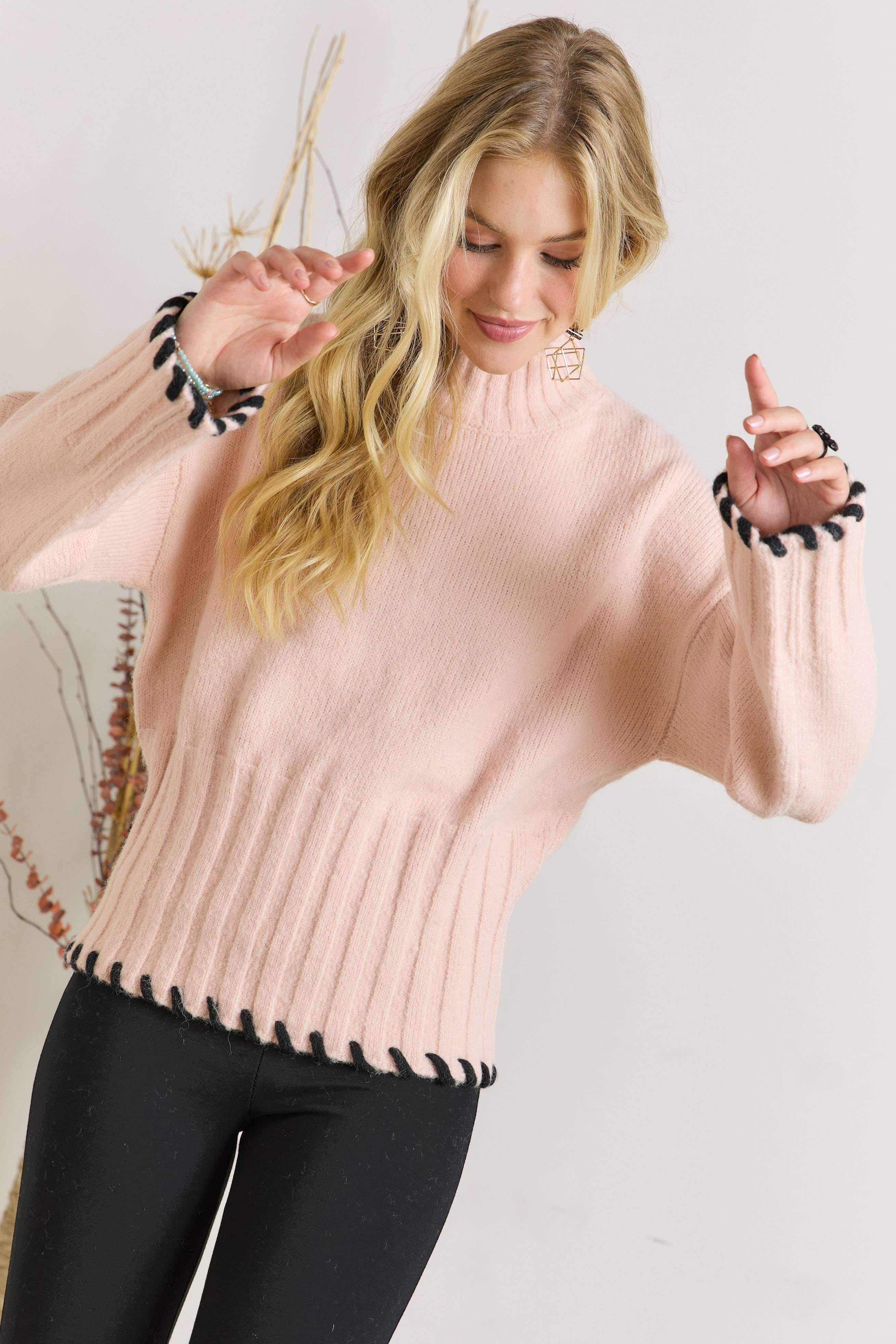 CESW2544 - MOCK NECK PUFFY SLEEVE SWEATER