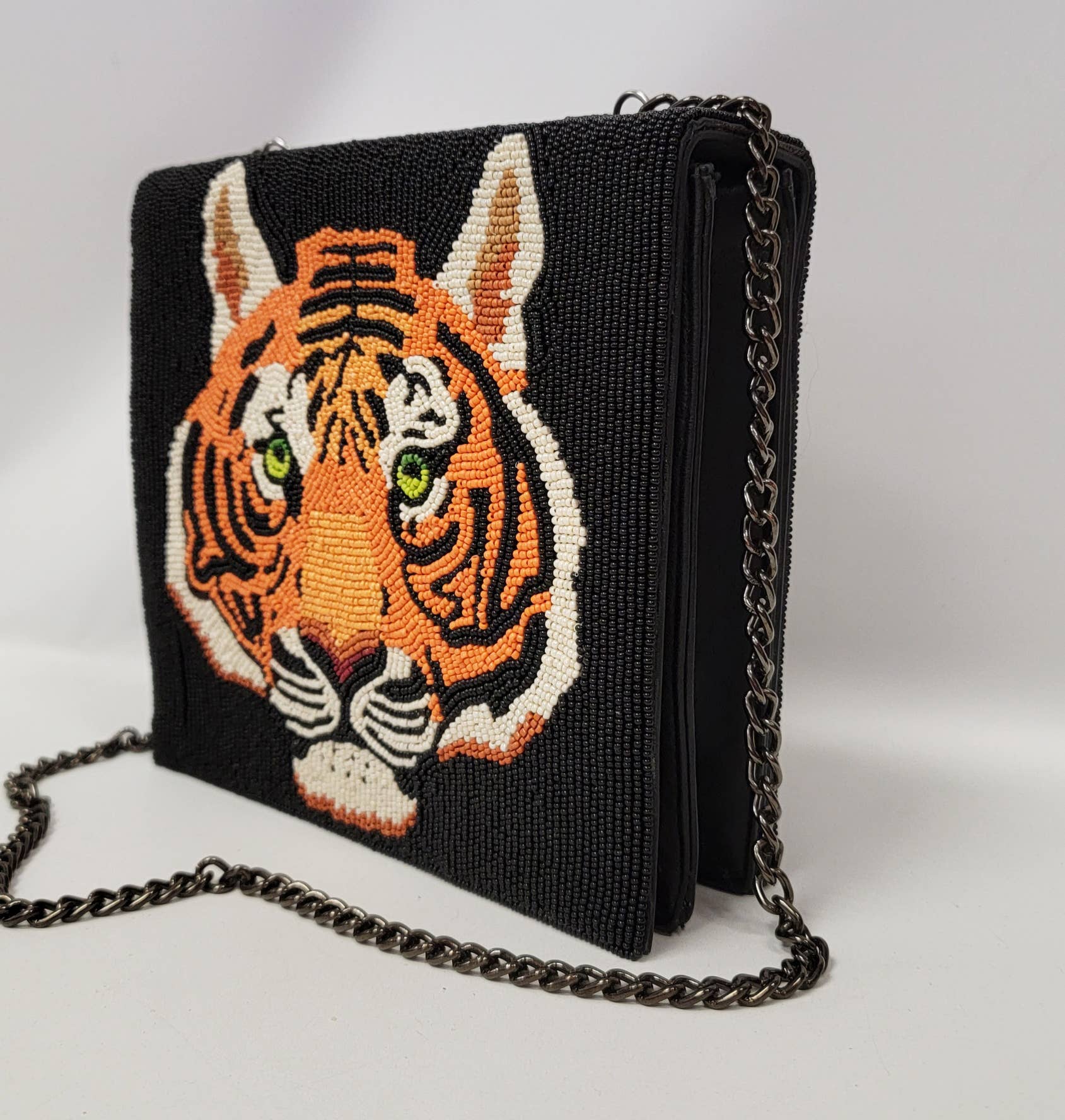 BEADED LEATHER Tigress beaded bag