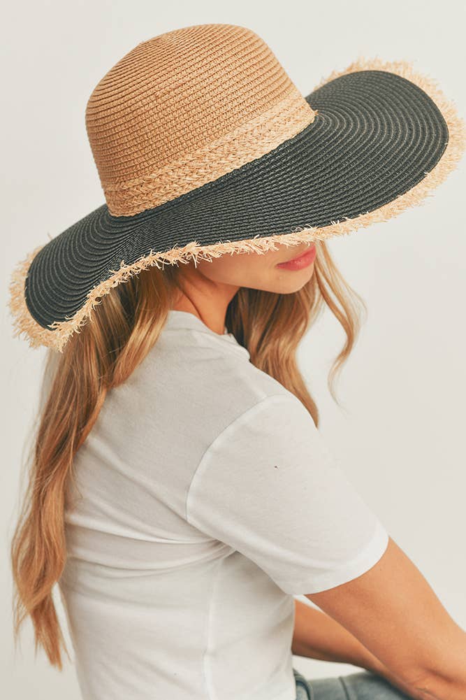 Frayed Edge Straw Floppy Hat