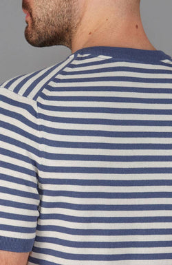 Image of Mens 100% Ultra-Fine Cotton Knitted Breton T-Shirt