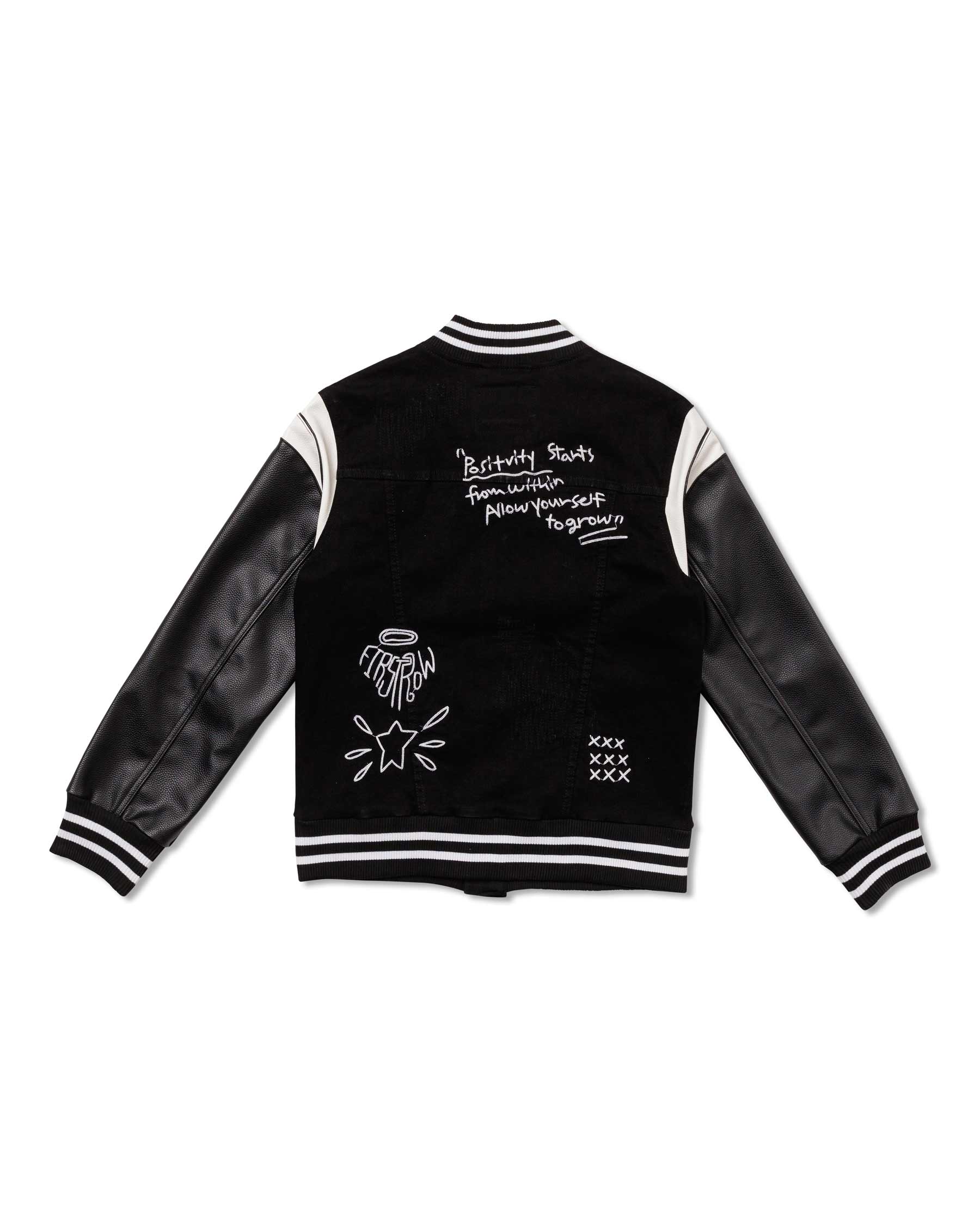 MULTI PATCH  VARSITY BLACK  DENIM JACKET