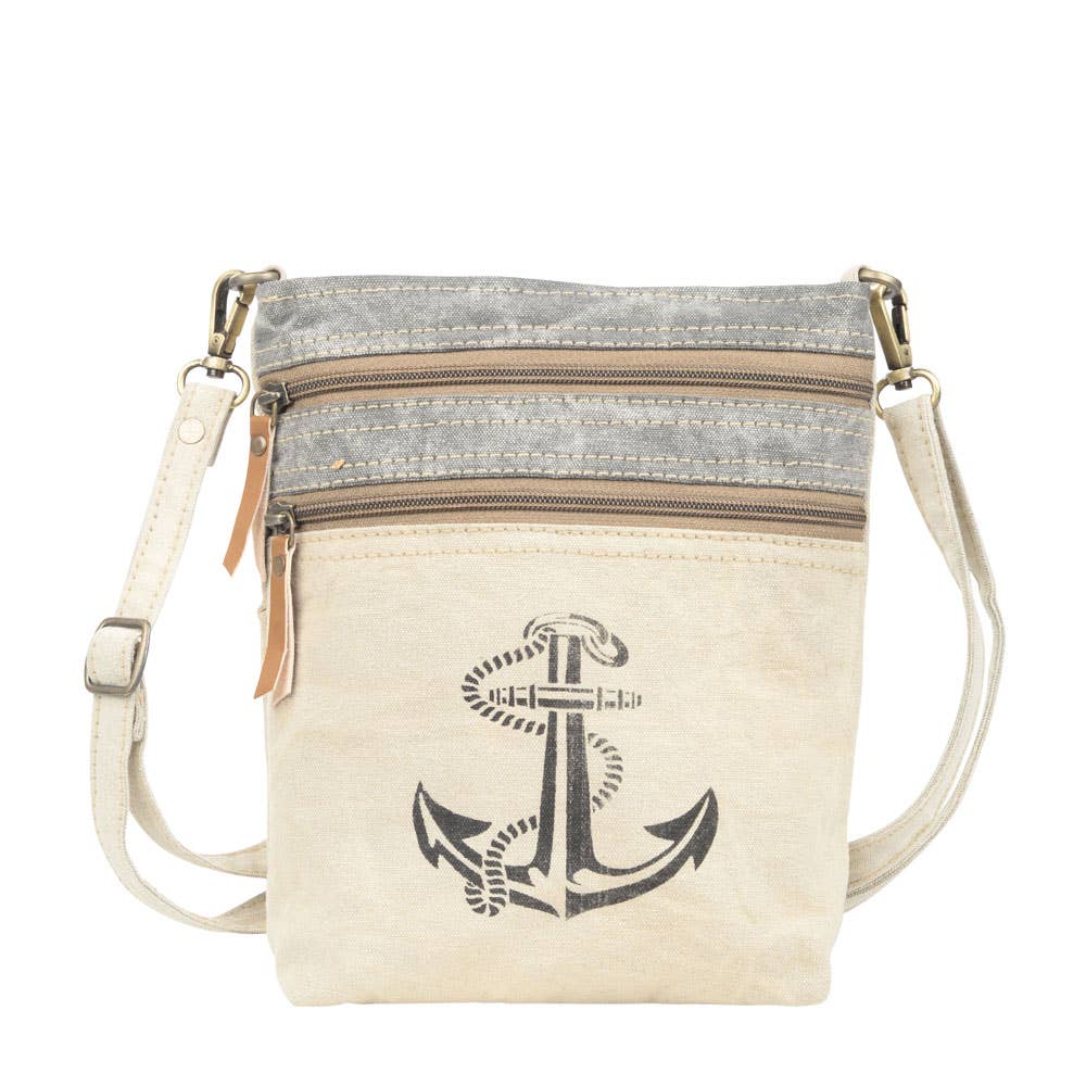 Anchor With Two Zipper Canvas Shoulder/Crossbody Bag