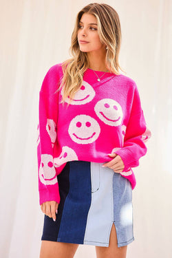 Image of Round Neck Smile Face Sweater