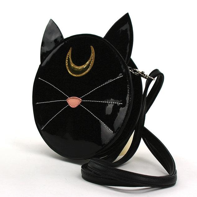 Mystical Halloween Black Cat Face Crossbody Bag