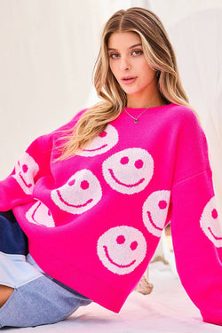 Image of Round Neck Smile Face Sweater