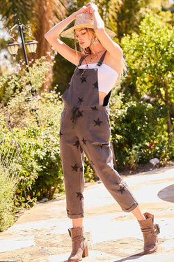 Image of AdjustableStrap SideBackPocketsStarOverallJumpsuit