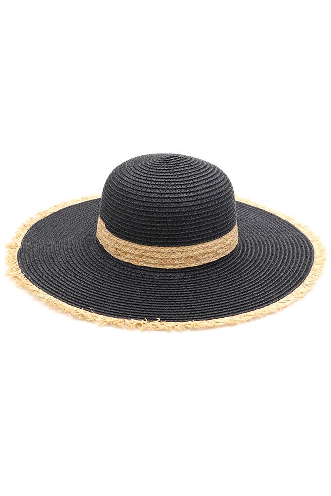 Frayed Edge Straw Floppy Hat