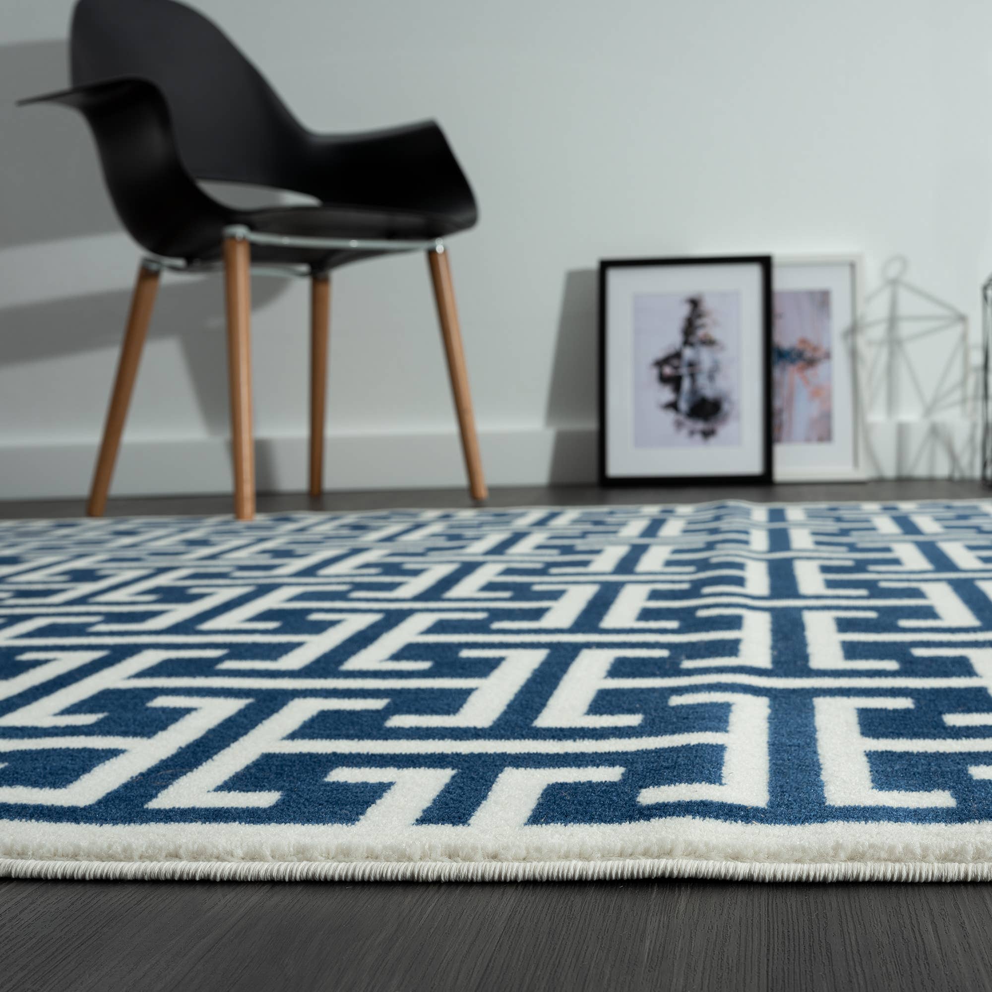 Abani Arto ART160B - Geometric Maze Blue Cream Rug