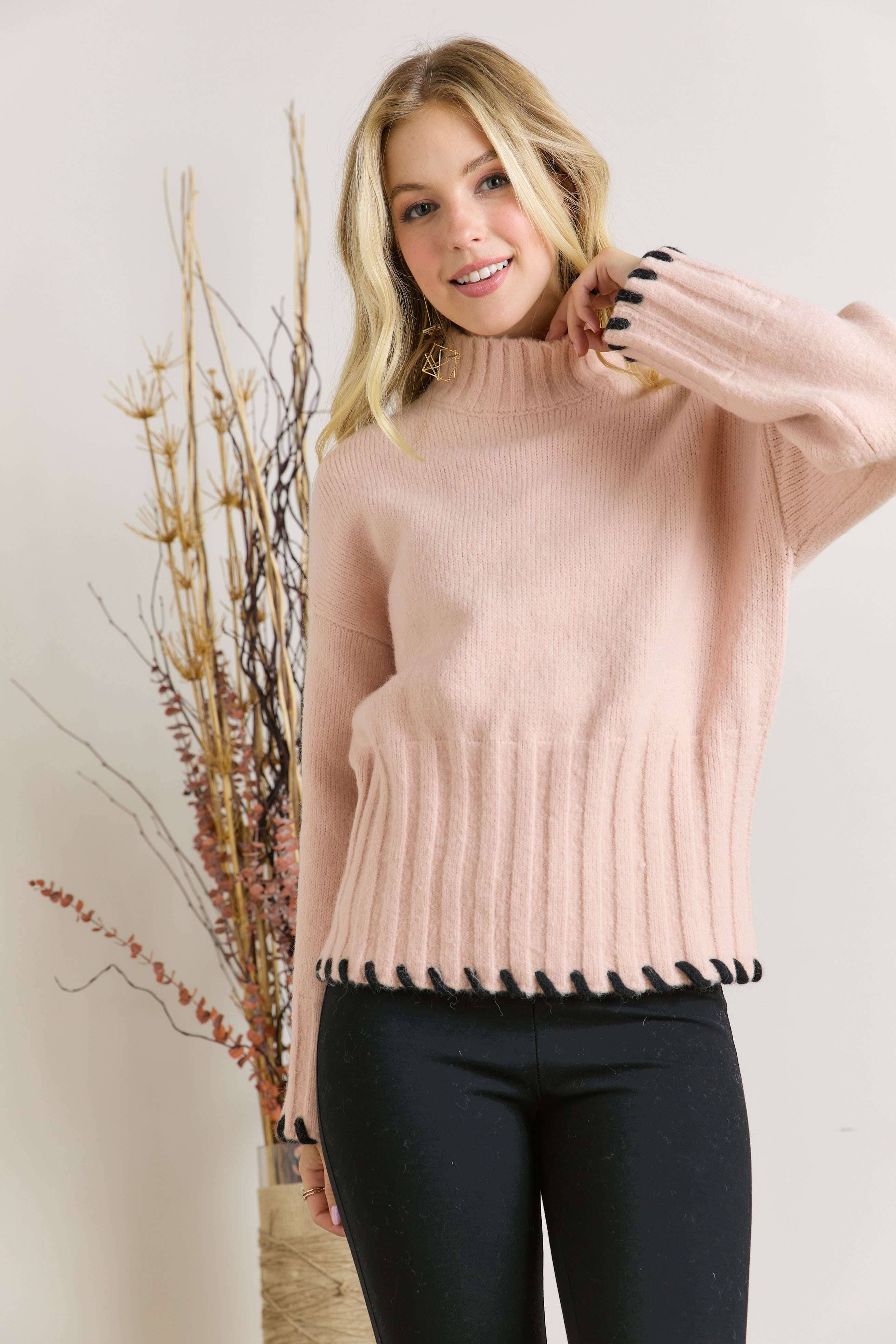 CESW2544 - MOCK NECK PUFFY SLEEVE SWEATER