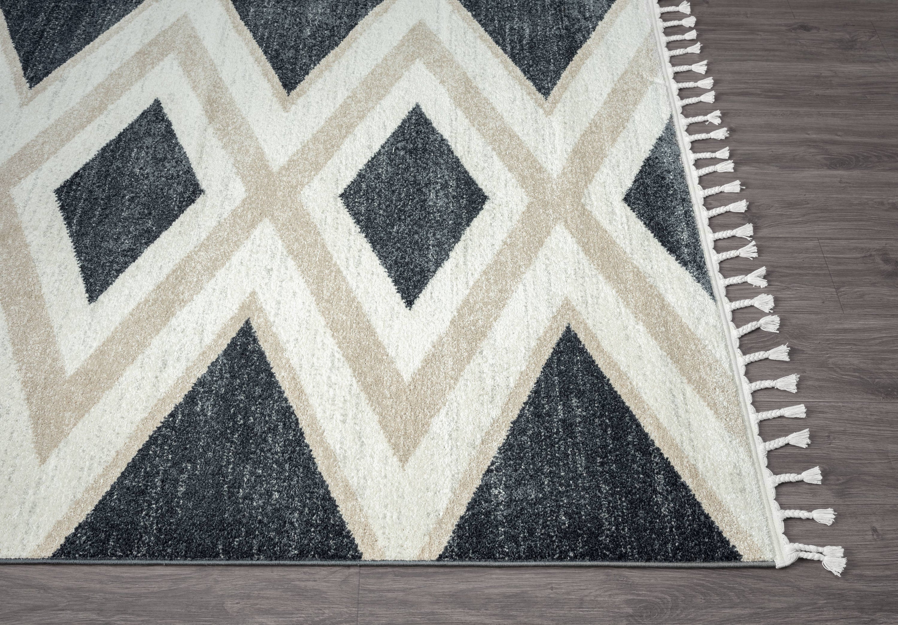 Tulum TUL130A Contemporary Grey & Cream ZigZag Rug