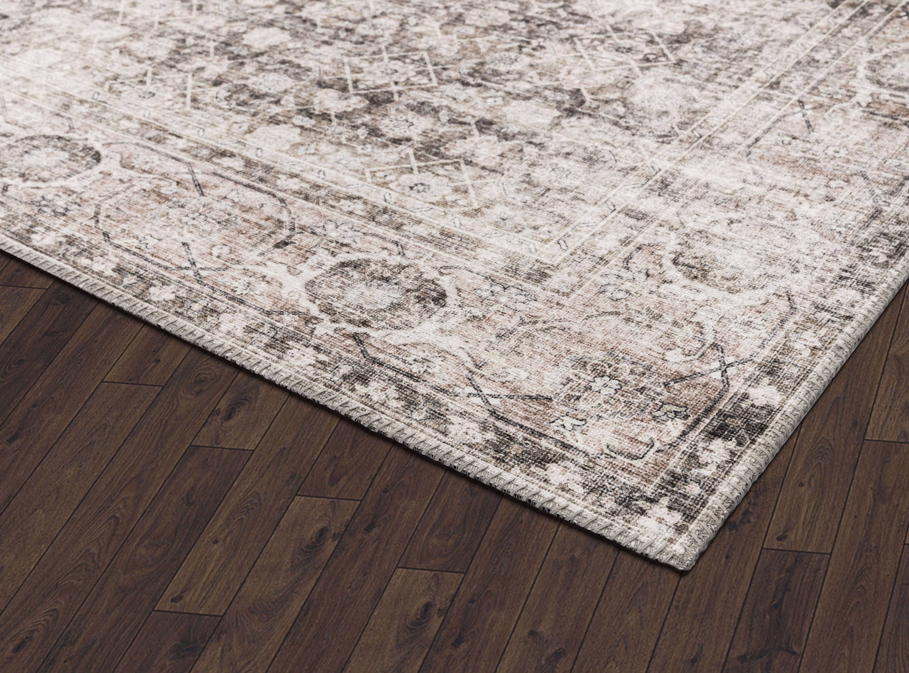 Abani Paloma PAL210A Vintage Cream and Brown Distressed Rug