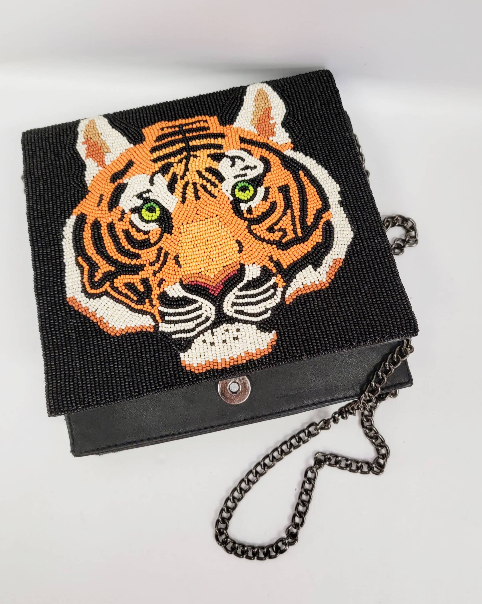 BEADED LEATHER Tigress beaded bag