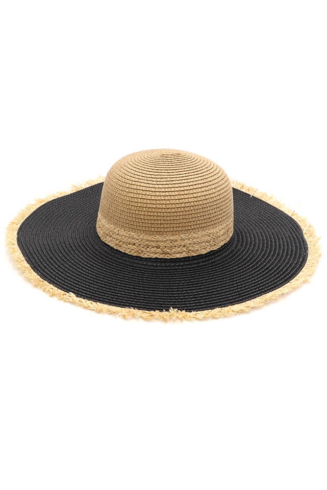 Frayed Edge Straw Floppy Hat