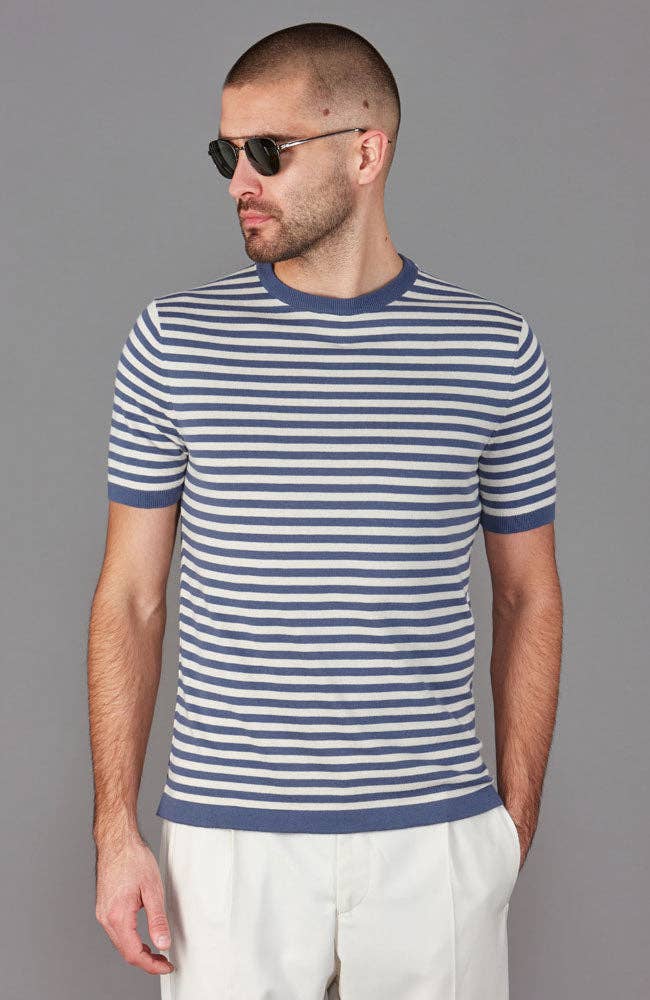 Mens 100% Ultra-Fine Cotton Knitted Breton T-Shirt