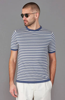 Image of Mens 100% Ultra-Fine Cotton Knitted Breton T-Shirt