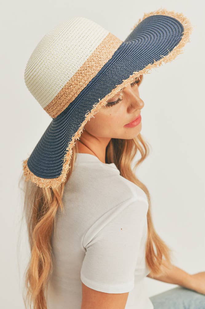 Frayed Edge Straw Floppy Hat