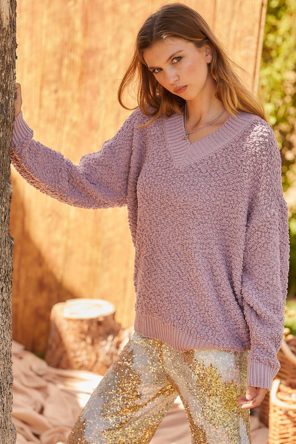 V Neck Oversize Solid Sweater