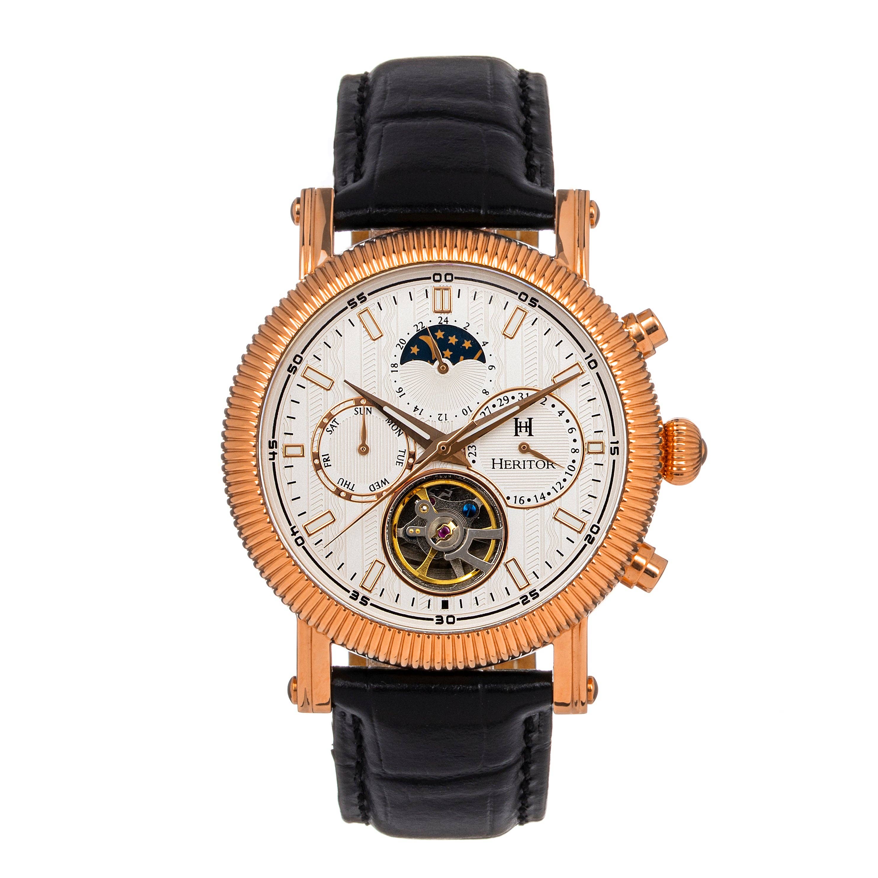 Heritor Automatic Barnsley Semi-Skeleton Leather-Band Watch