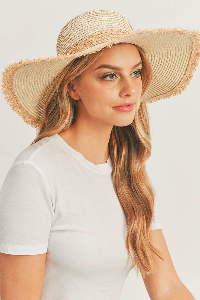 Frayed Edge Straw Floppy Hat