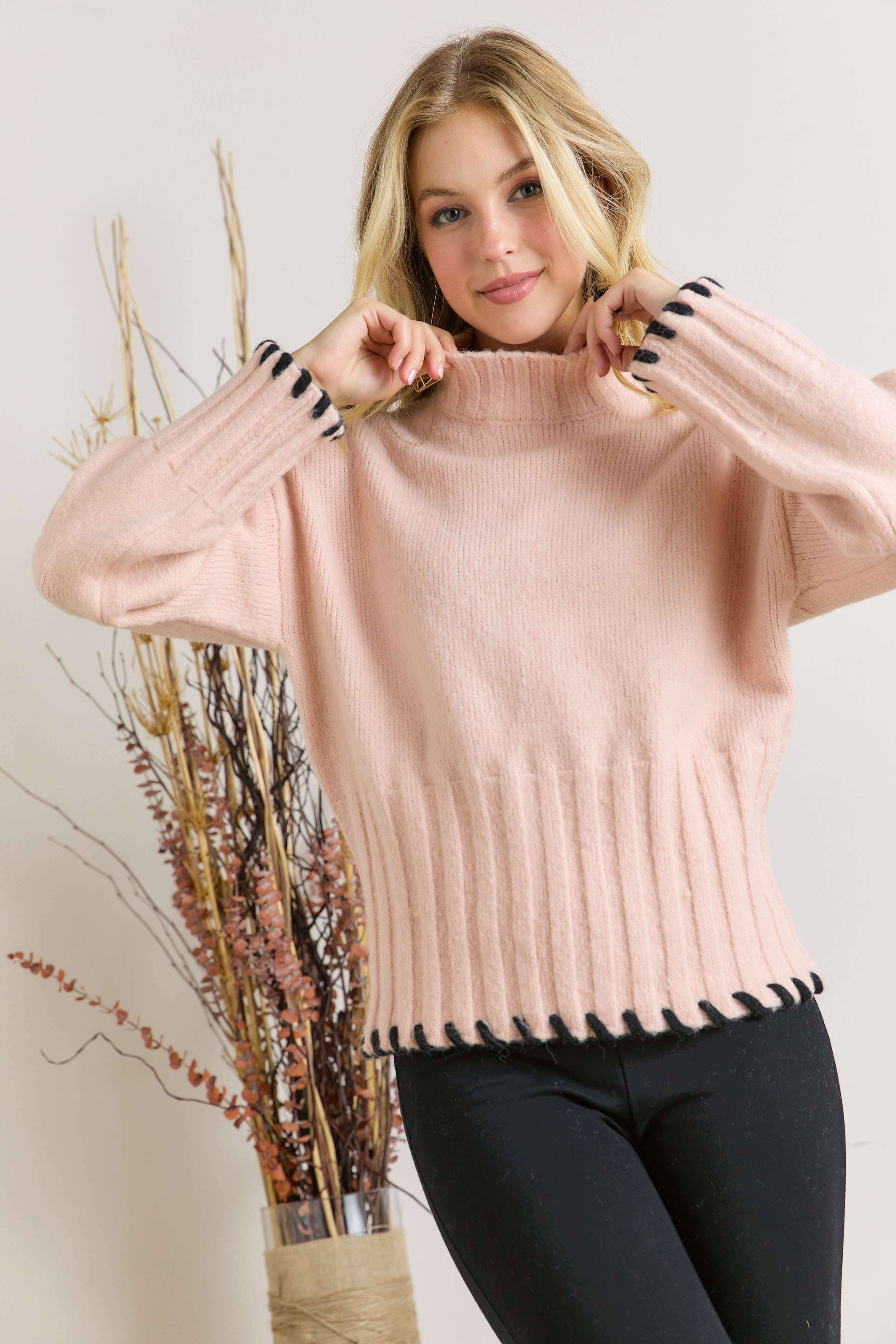 CESW2544 - MOCK NECK PUFFY SLEEVE SWEATER