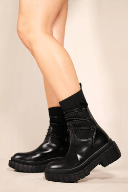 Image of LANDRY CHUNKY SOLE ANKLE BOOTS WITH KNITTED SOCK IN BLACK