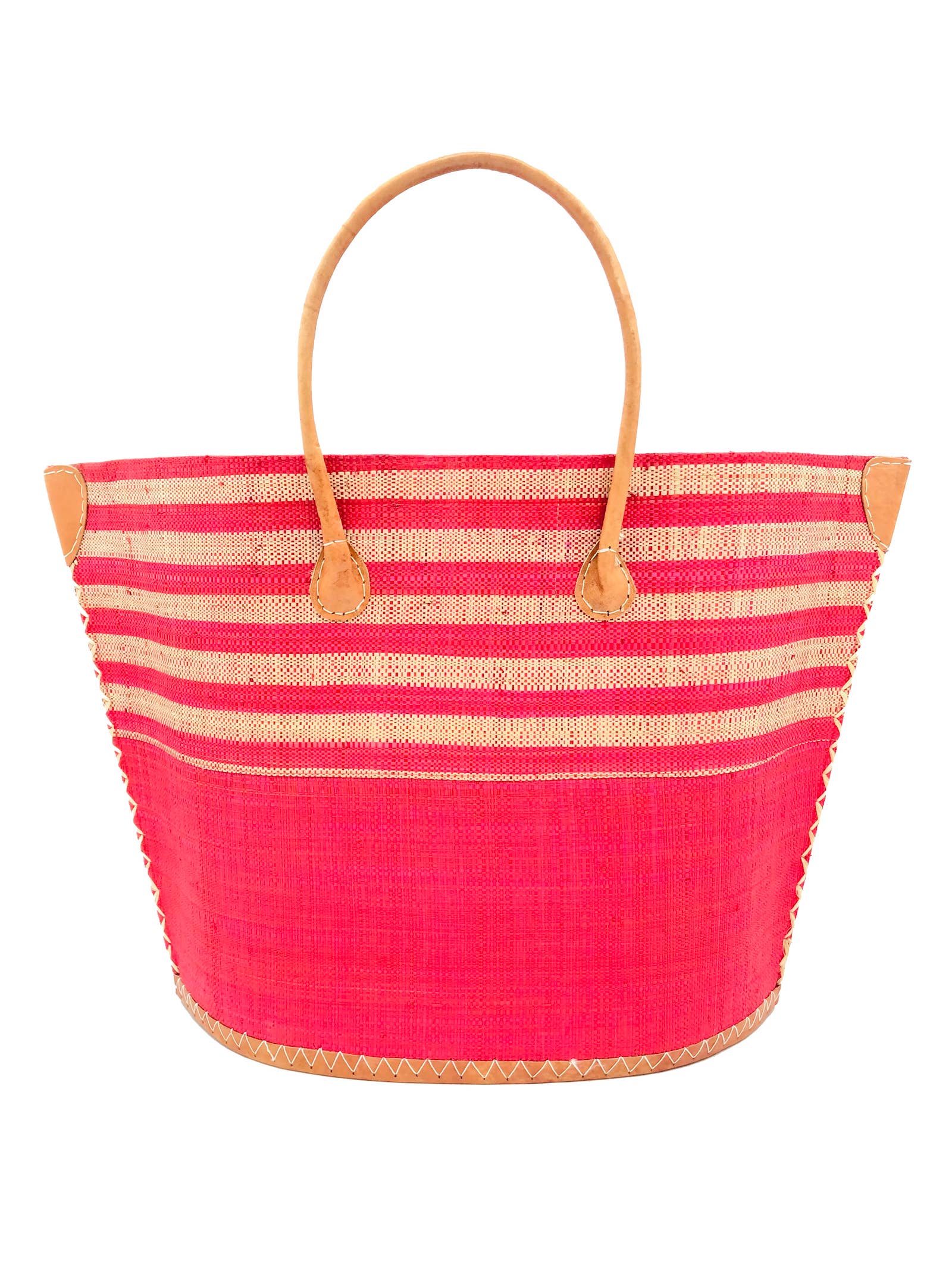 Santa Cruz Two Tone Wide Stripes Large Beach Straw Tote Bag