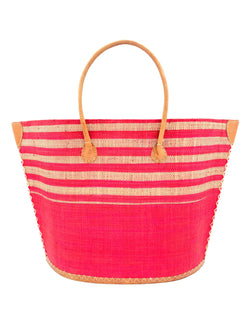 Image of Santa Cruz Two Tone Wide Stripes Large Beach Straw Tote Bag