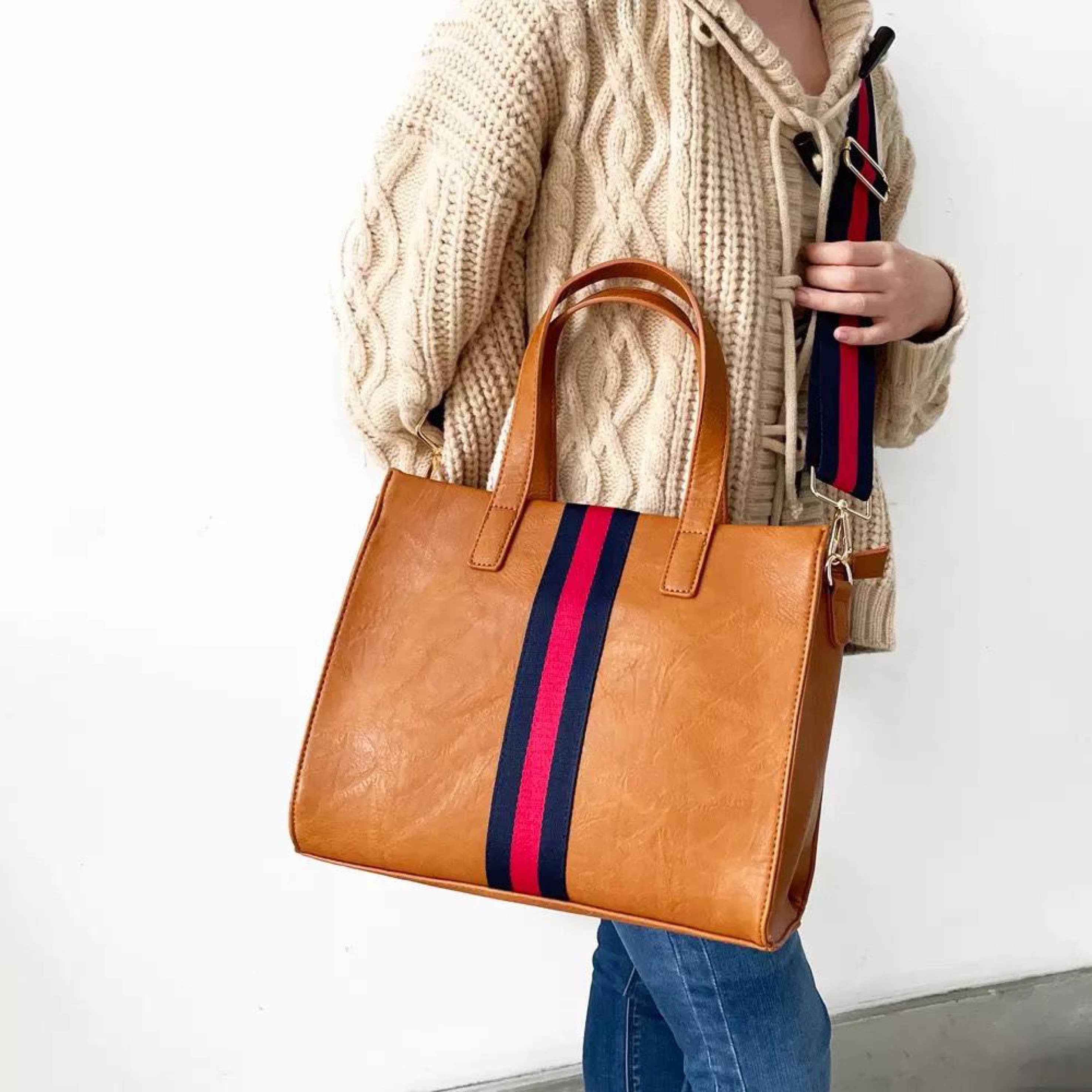 The Drea Striped Vegan Leather Messenger Mini Tote