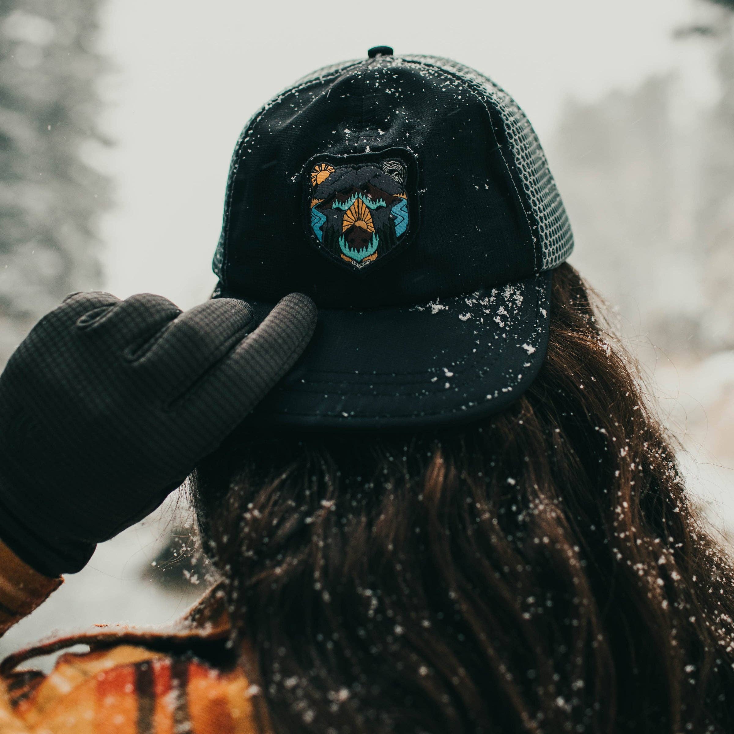 Bear Face Black Backpack Hat