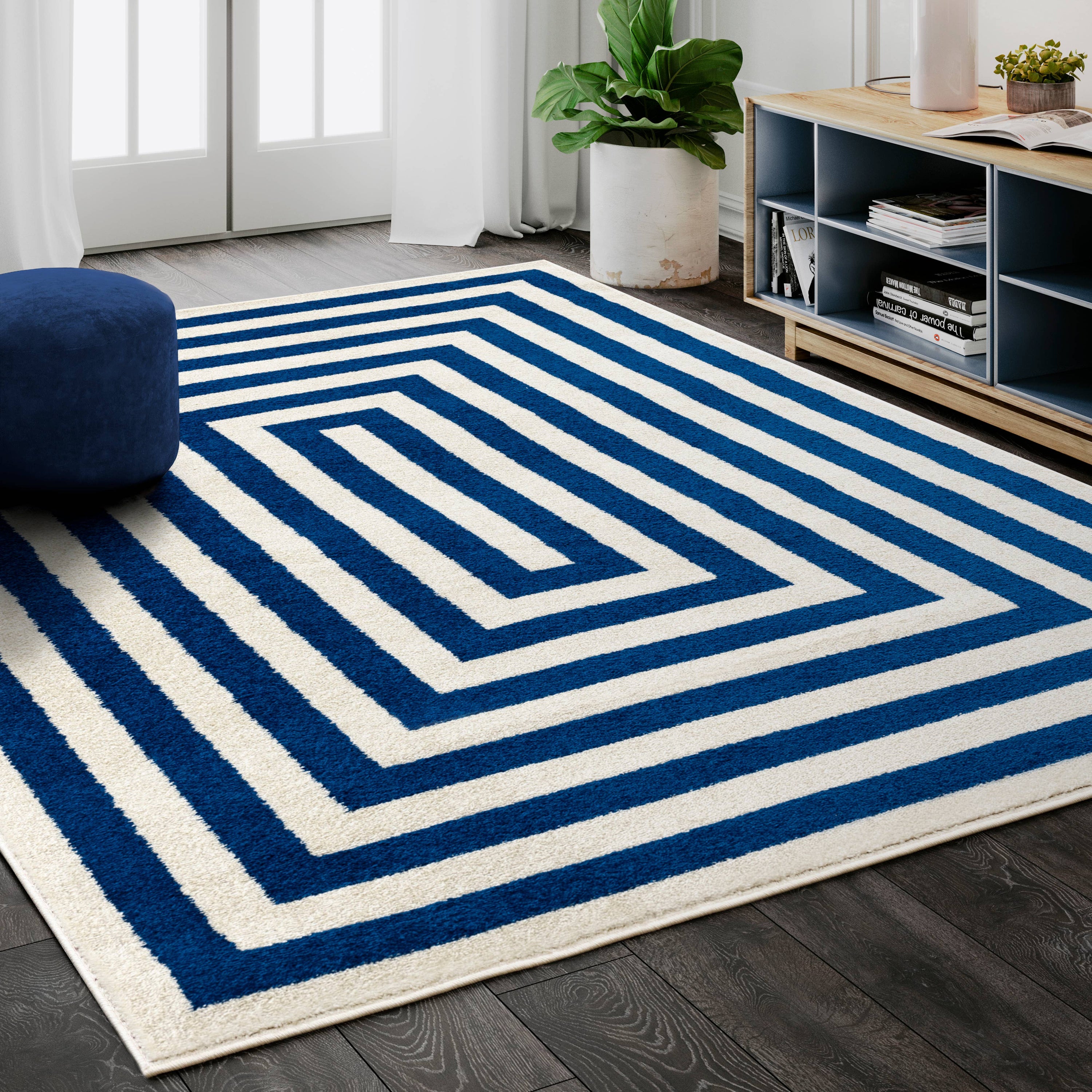 Abani Casa CAS120C Contemporary Navy and Cream Area Rug