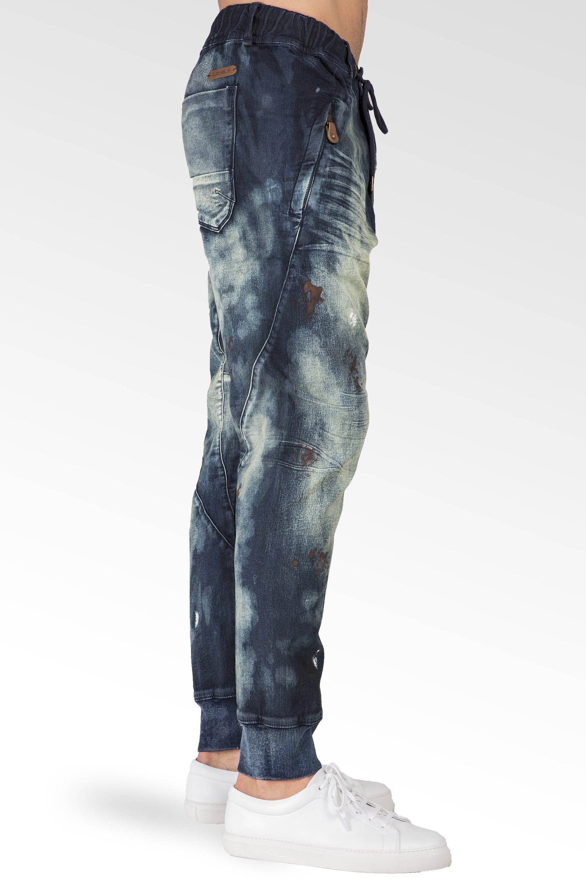 Indigo Drop Crotch Knit Denim Vintage Jogger Jeans