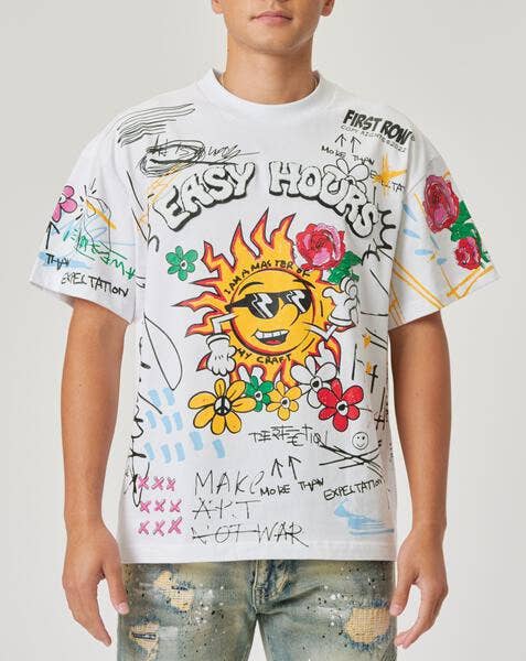 Extra puff printed graphic doodling tee