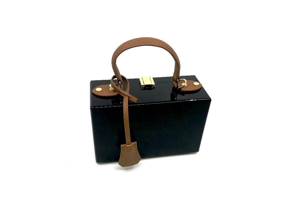 7021 - Large Black Box Bag with Leather Handles