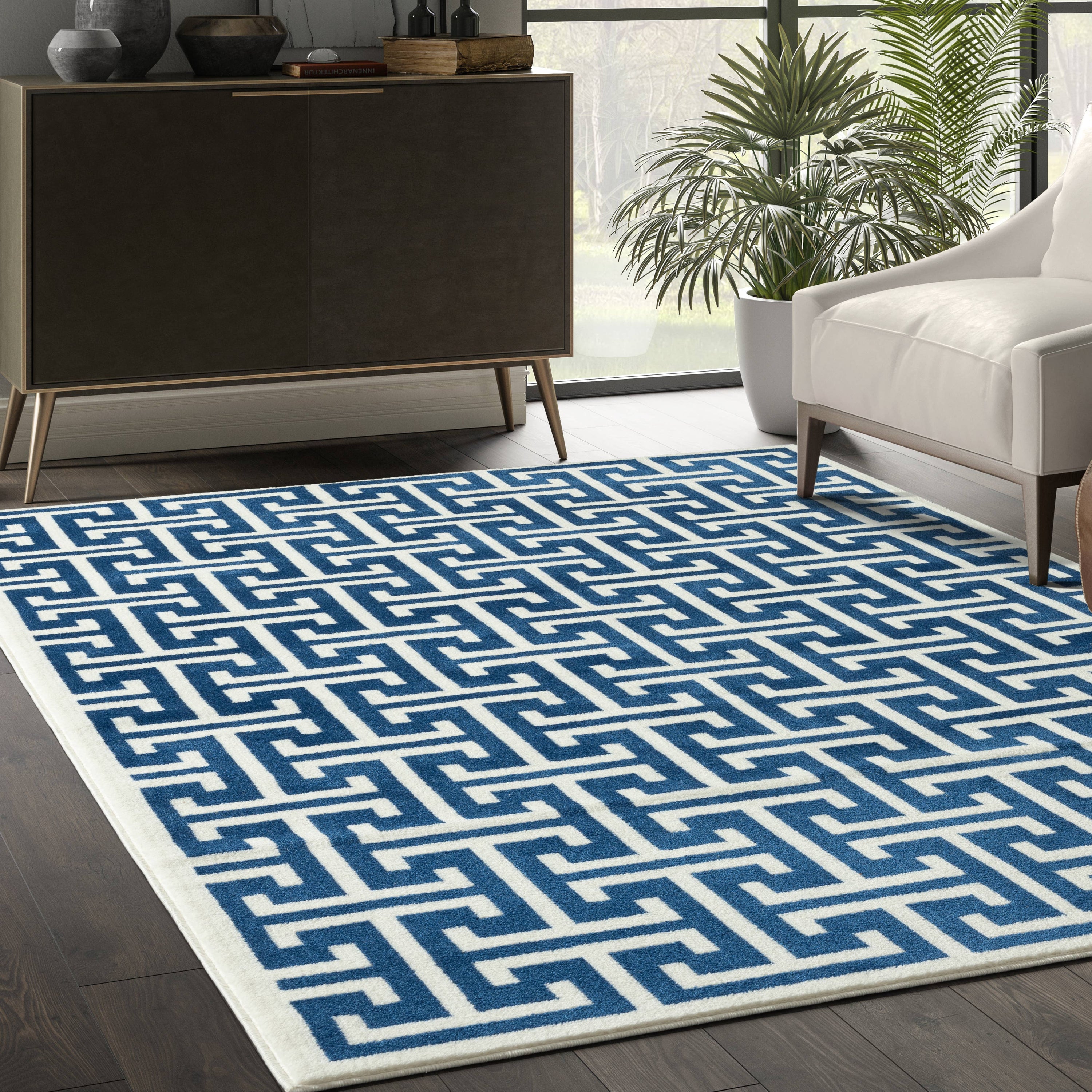 Abani Arto ART160B - Geometric Maze Blue Cream Rug