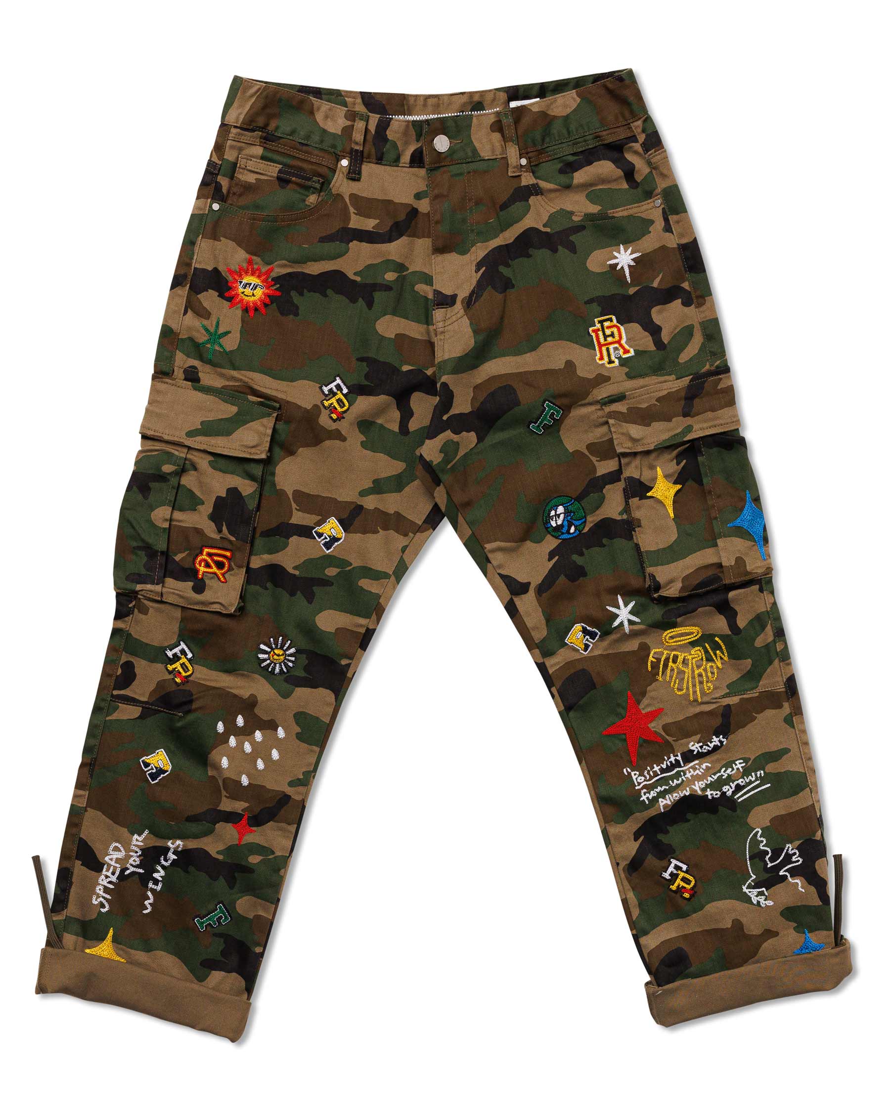 ALL OVER EMBROIDERE  LOOSE FIT CARGO  PANTS