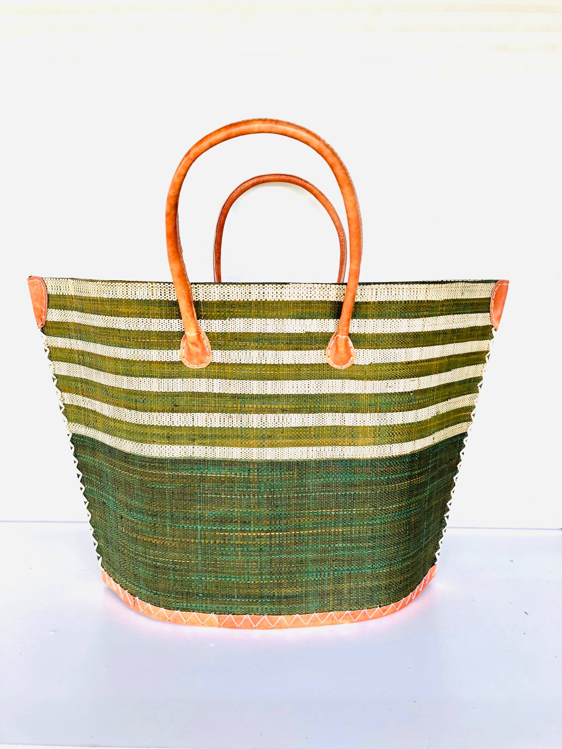 Santa Cruz Two Tone Wide Stripes Large Beach Straw Tote Bag