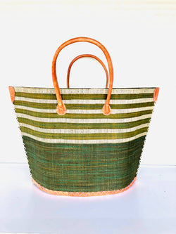 Image of Santa Cruz Two Tone Wide Stripes Large Beach Straw Tote Bag