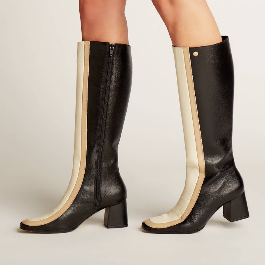 Revival boots in black/tan arequipe/ivory leathe1