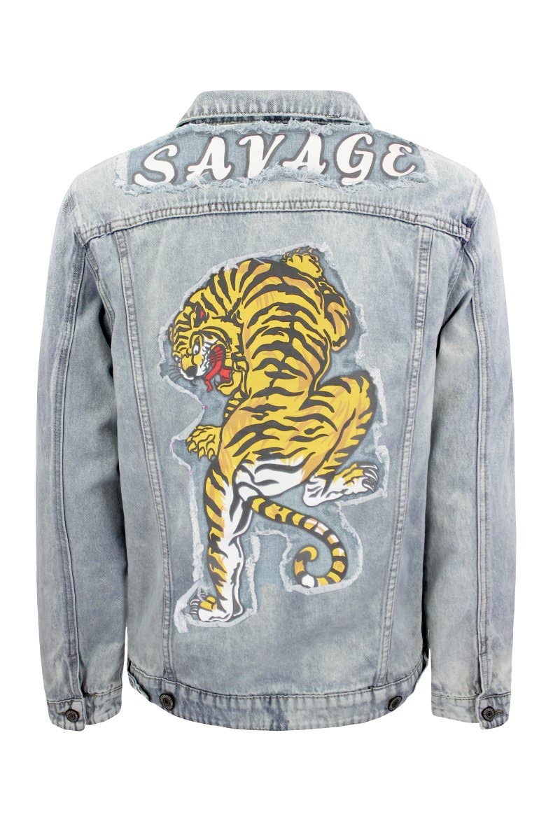 Men Savage Tiger Denim Jacket