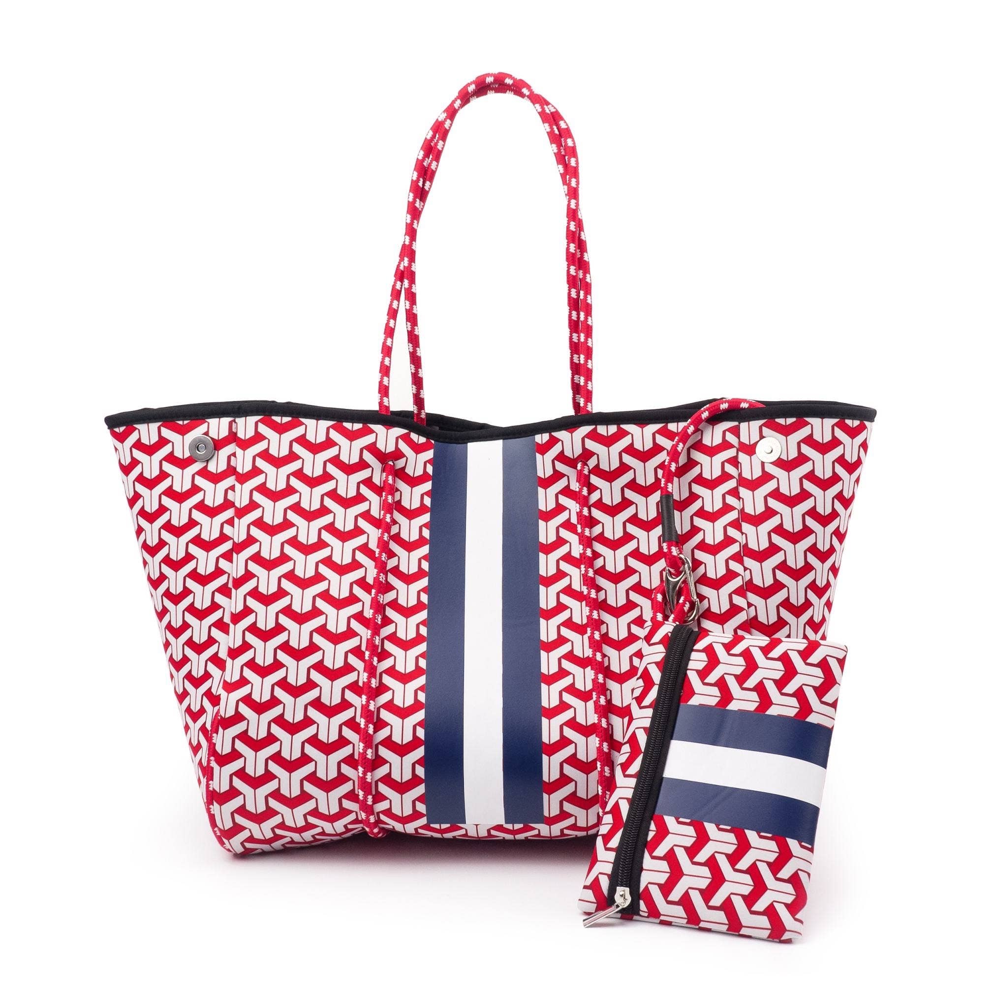 The Aniella Neoprene Tote - Red Geo