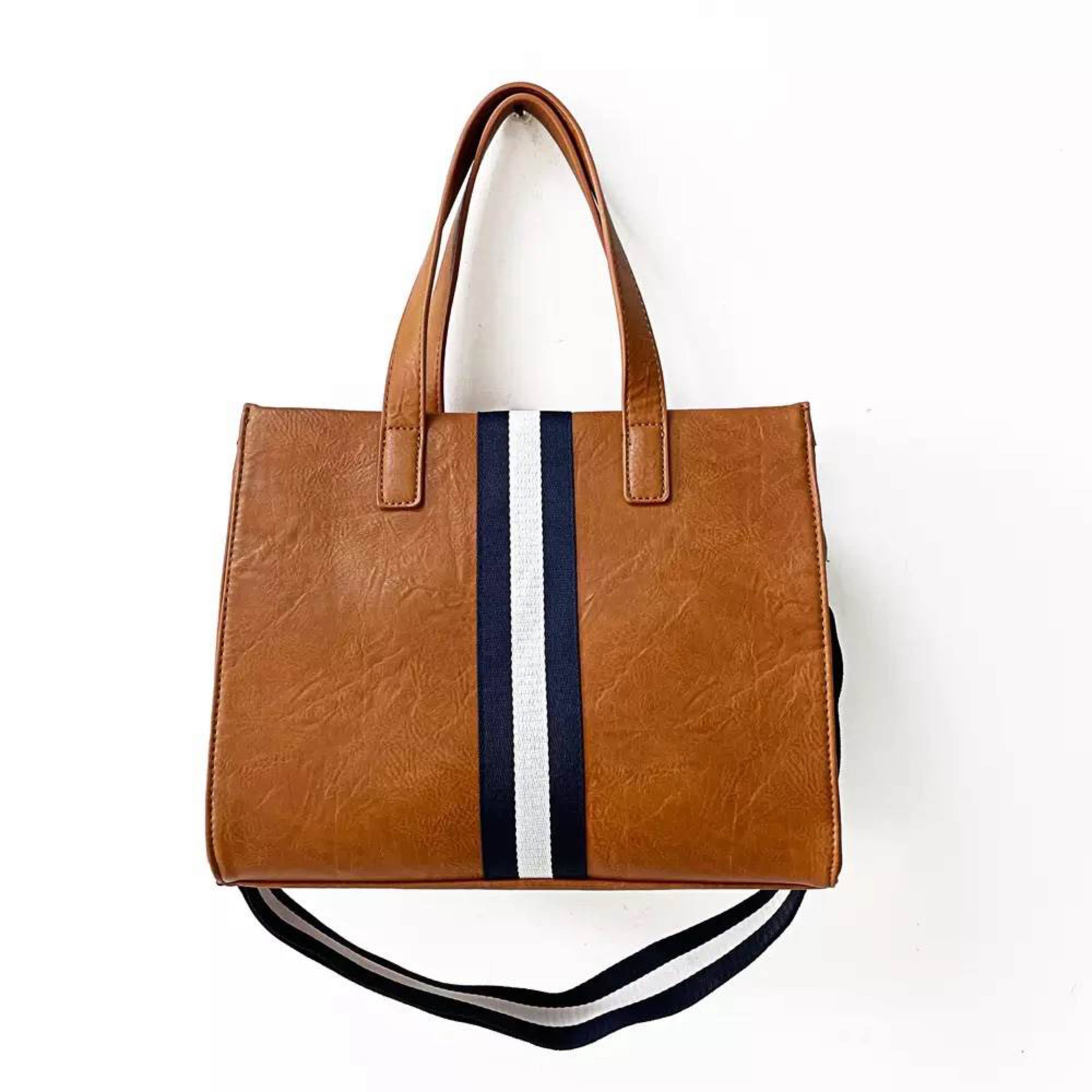 The Drea Striped Vegan Leather Messenger Mini Tote