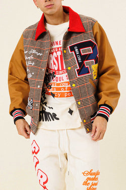 Image of GLENCHECK LETTERMAN VARSITY JACKET